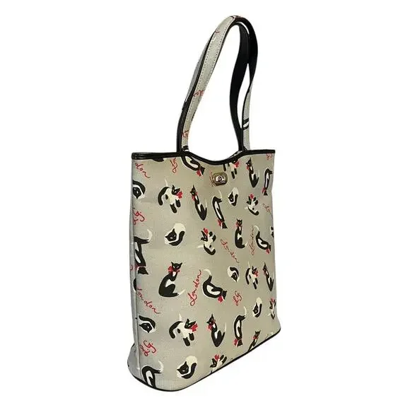 Y2K Vintage Lulu Guinness London Siamese Cat Gray Structured Tote Bag - Picture 8 of 9